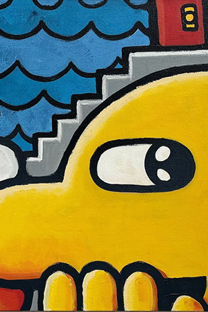 olorful painting of a yellow cartoon face