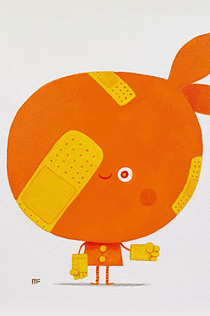 cute orange cartoon character with big head